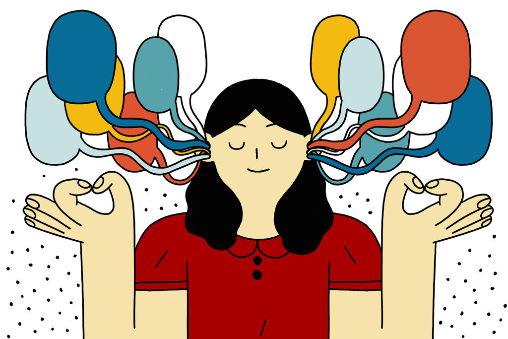 image of a girl focusing and listening to conversations 